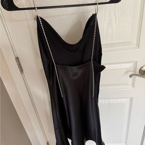 Elegant Black Satin Dress with Rhinestone Straps(brand new)
